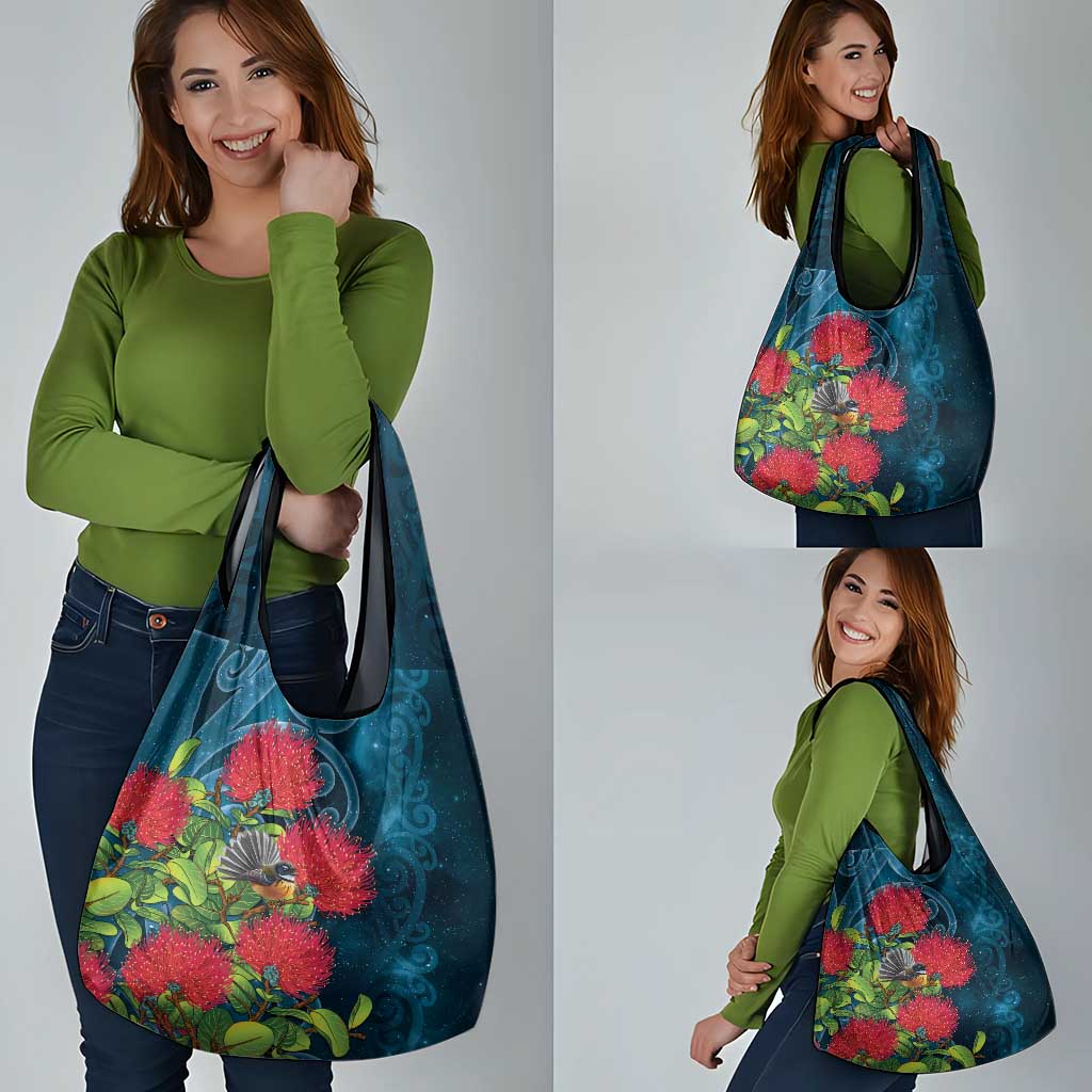 New Zealand Matariki Piwakawaka Grocery Bag Maori Koru With Pohutukawa Flowers