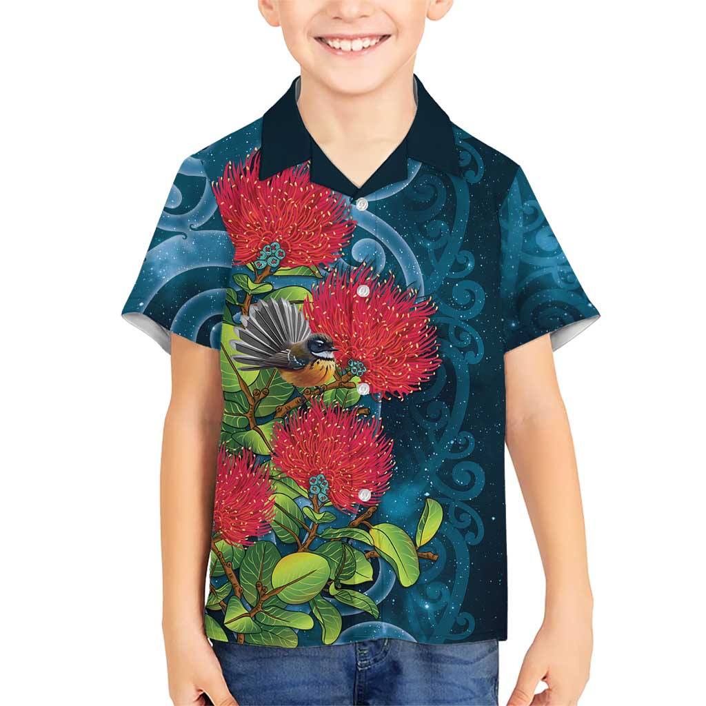 New Zealand Matariki Piwakawaka Hawaiian Shirt Maori Koru With Pohutukawa Flowers LT05 - Polynesian Pride
