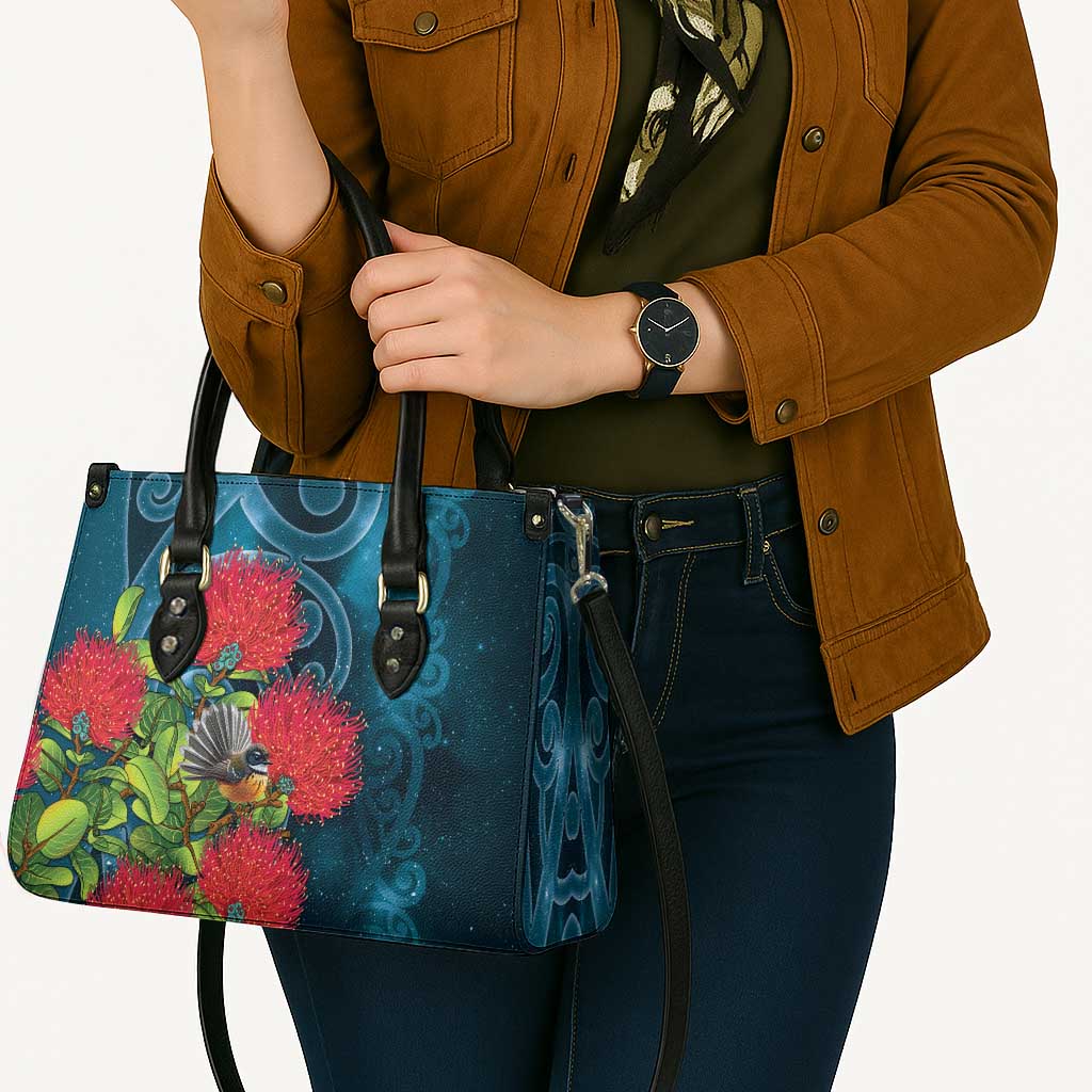 New Zealand Matariki Piwakawaka Leather Bag Maori Koru With Pohutukawa Flowers LT05 - Polynesian Pride