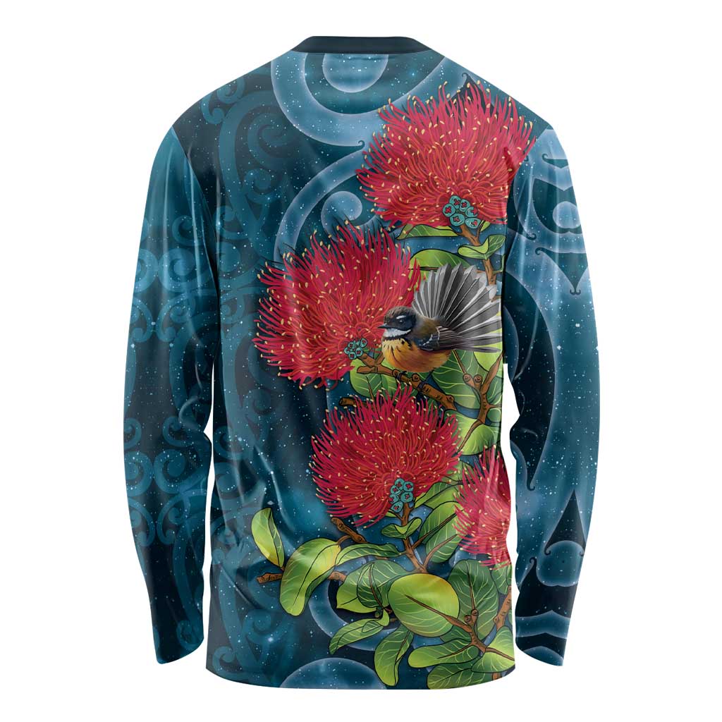 New Zealand Matariki Piwakawaka Long Sleeve Shirt Maori Koru With Pohutukawa Flowers LT05 - Polynesian Pride