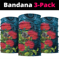 New Zealand Matariki Piwakawaka Neck Gaiter Maori Koru With Pohutukawa Flowers