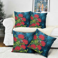 New Zealand Matariki Piwakawaka Pillow Cover Maori Koru With Pohutukawa Flowers