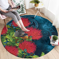 New Zealand Matariki Piwakawaka Round Carpet Maori Koru With Pohutukawa Flowers