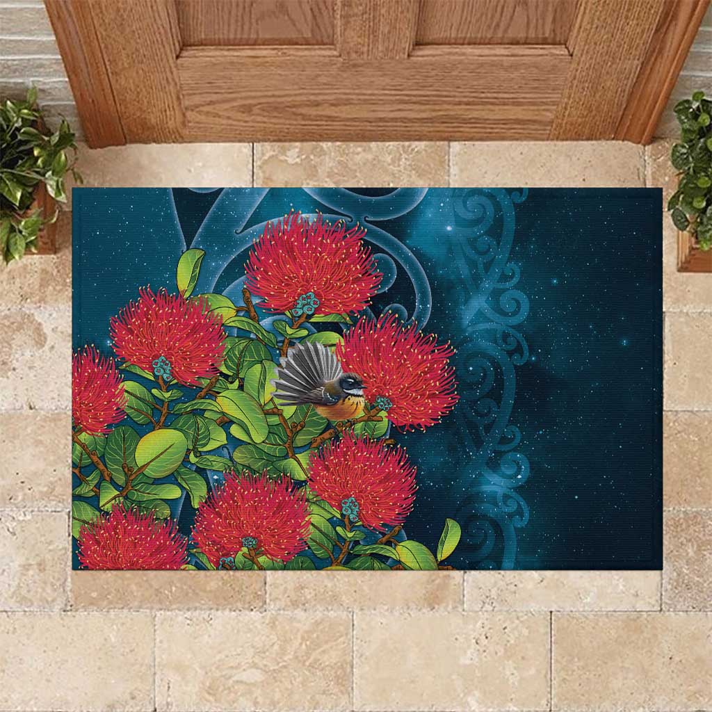 New Zealand Matariki Piwakawaka Rubber Doormat Maori Koru With Pohutukawa Flowers