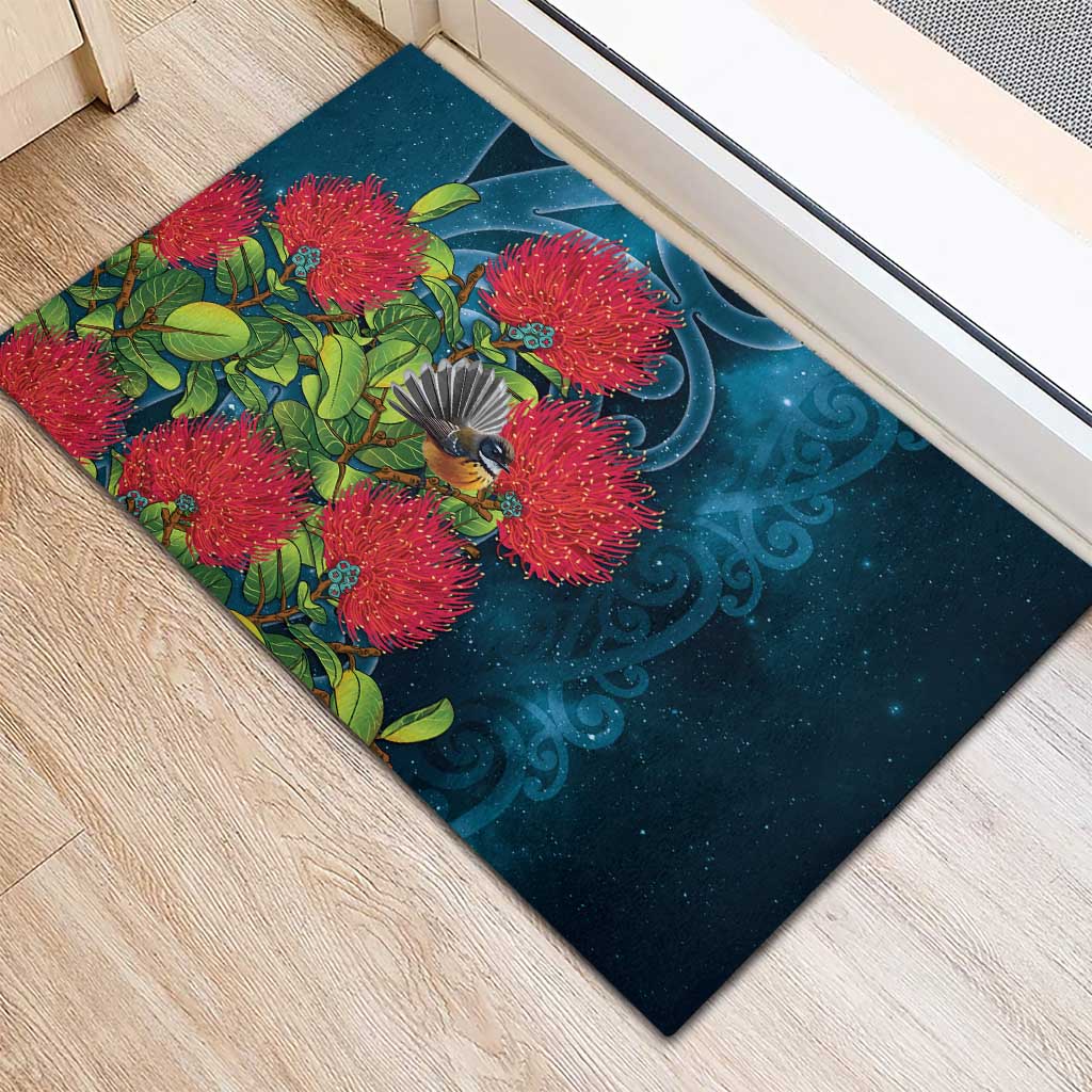 New Zealand Matariki Piwakawaka Rubber Doormat Maori Koru With Pohutukawa Flowers