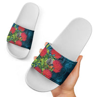 New Zealand Matariki Piwakawaka Slide Sandals Maori Koru With Pohutukawa Flowers LT05 - Polynesian Pride