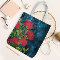 New Zealand Matariki Piwakawaka Tote Bag Maori Koru With Pohutukawa Flowers