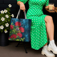 New Zealand Matariki Piwakawaka Tote Bag Maori Koru With Pohutukawa Flowers