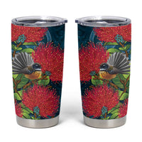 New Zealand Matariki Piwakawaka Tumbler Cup Maori Koru With Pohutukawa Flowers LT05 Dark Teal - Polynesian Pride