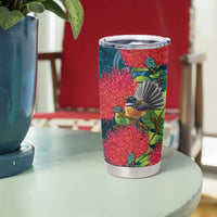 New Zealand Matariki Piwakawaka Tumbler Cup Maori Koru With Pohutukawa Flowers LT05 - Polynesian Pride