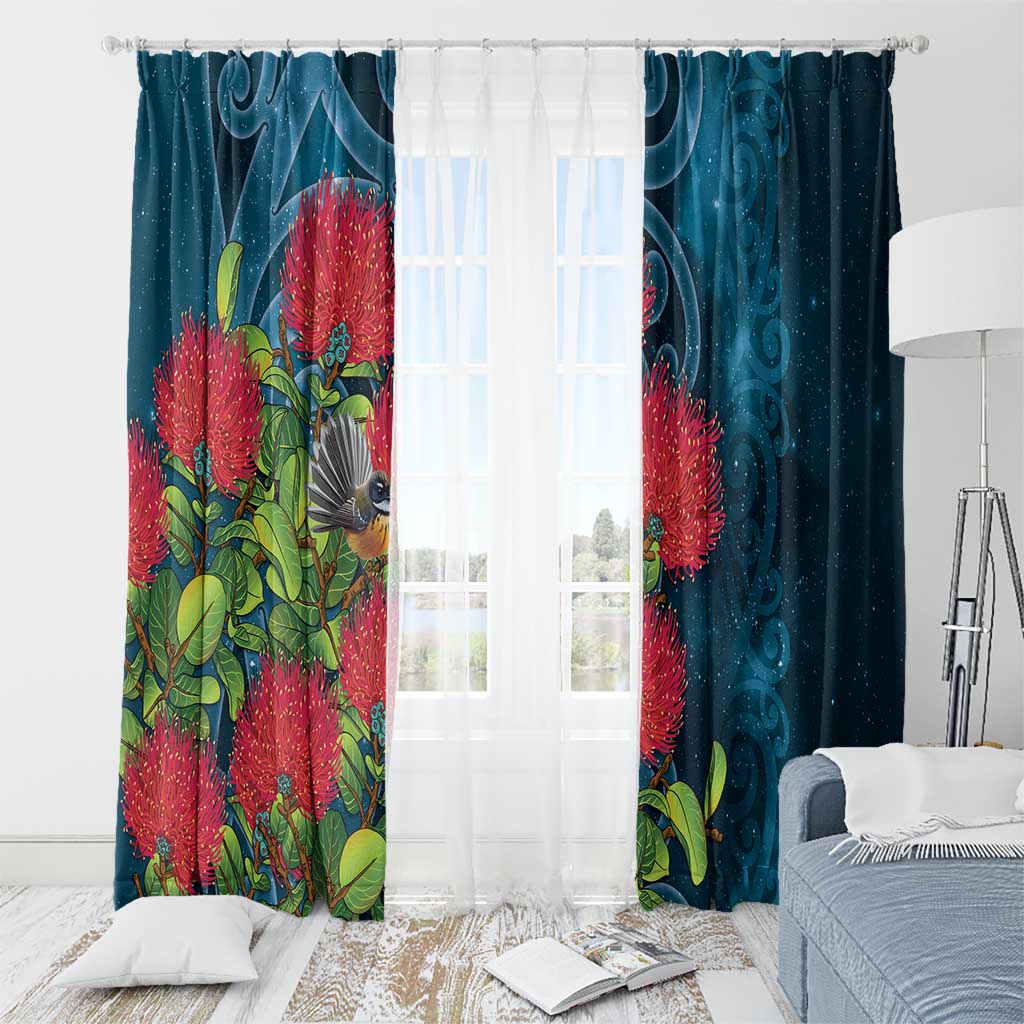 New Zealand Matariki Piwakawaka Window Curtain Maori Koru With Pohutukawa Flowers