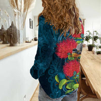 New Zealand Matariki Piwakawaka Women Casual Shirt Maori Koru With Pohutukawa Flowers LT05 - Polynesian Pride