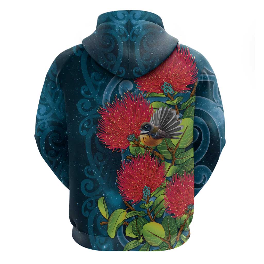 New Zealand Matariki Piwakawaka Zip Hoodie Maori Koru With Pohutukawa Flowers LT05 - Polynesian Pride