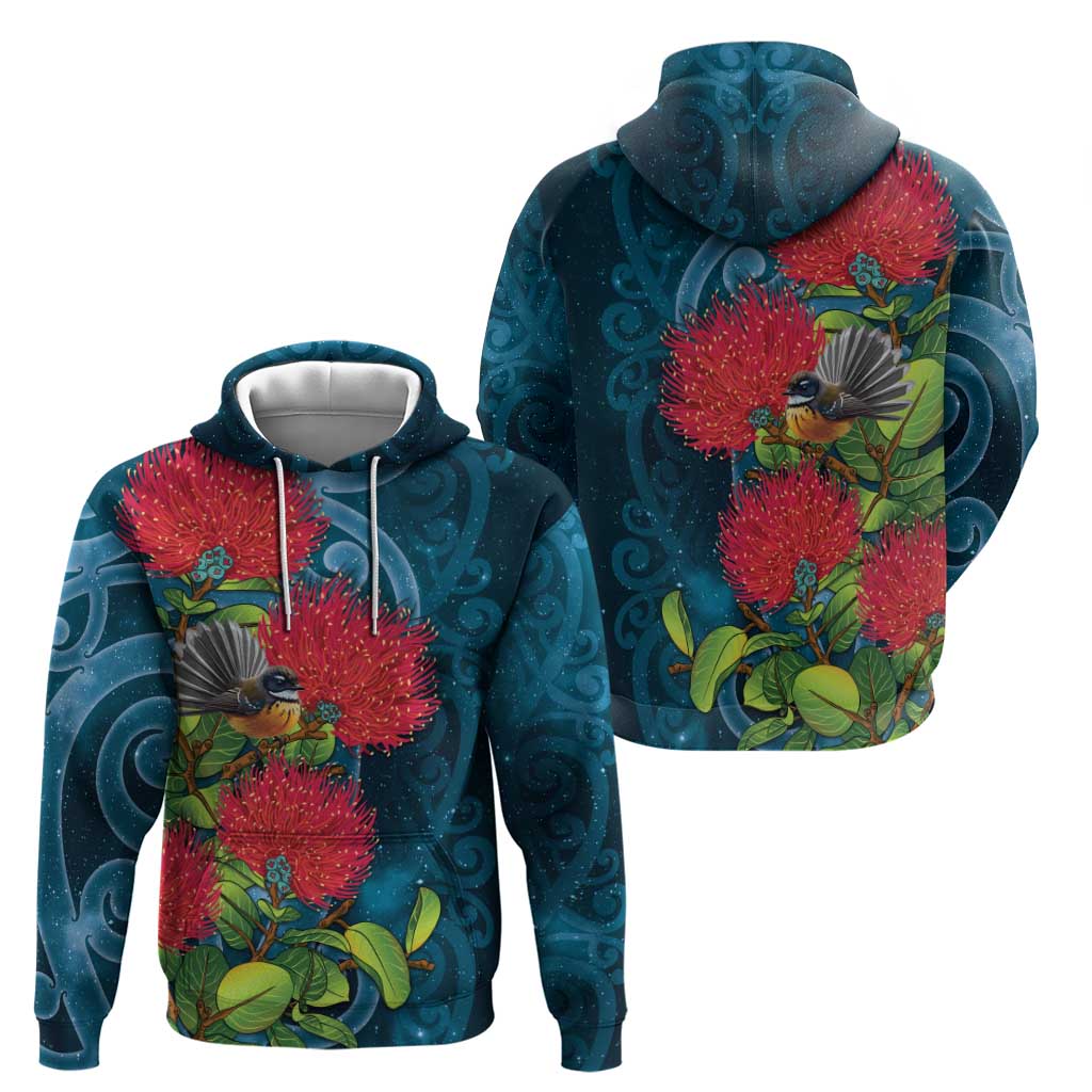 New Zealand Matariki Piwakawaka Zip Hoodie Maori Koru With Pohutukawa Flowers LT05 - Polynesian Pride