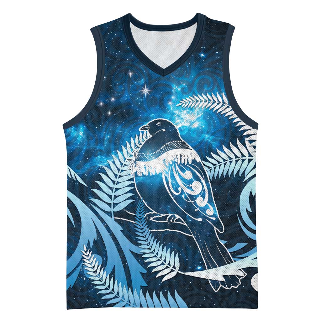 New Zealand Matariki Basketball Jersey Pigeon Kereru Maori Fern Art LT05 Unisex Blue - Polynesian Pride