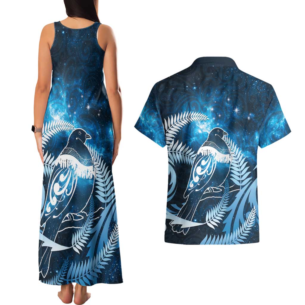 New Zealand Matariki Couples Matching Tank Maxi Dress and Hawaiian Shirt Pigeon Kereru Maori Fern Art LT05 - Polynesian Pride