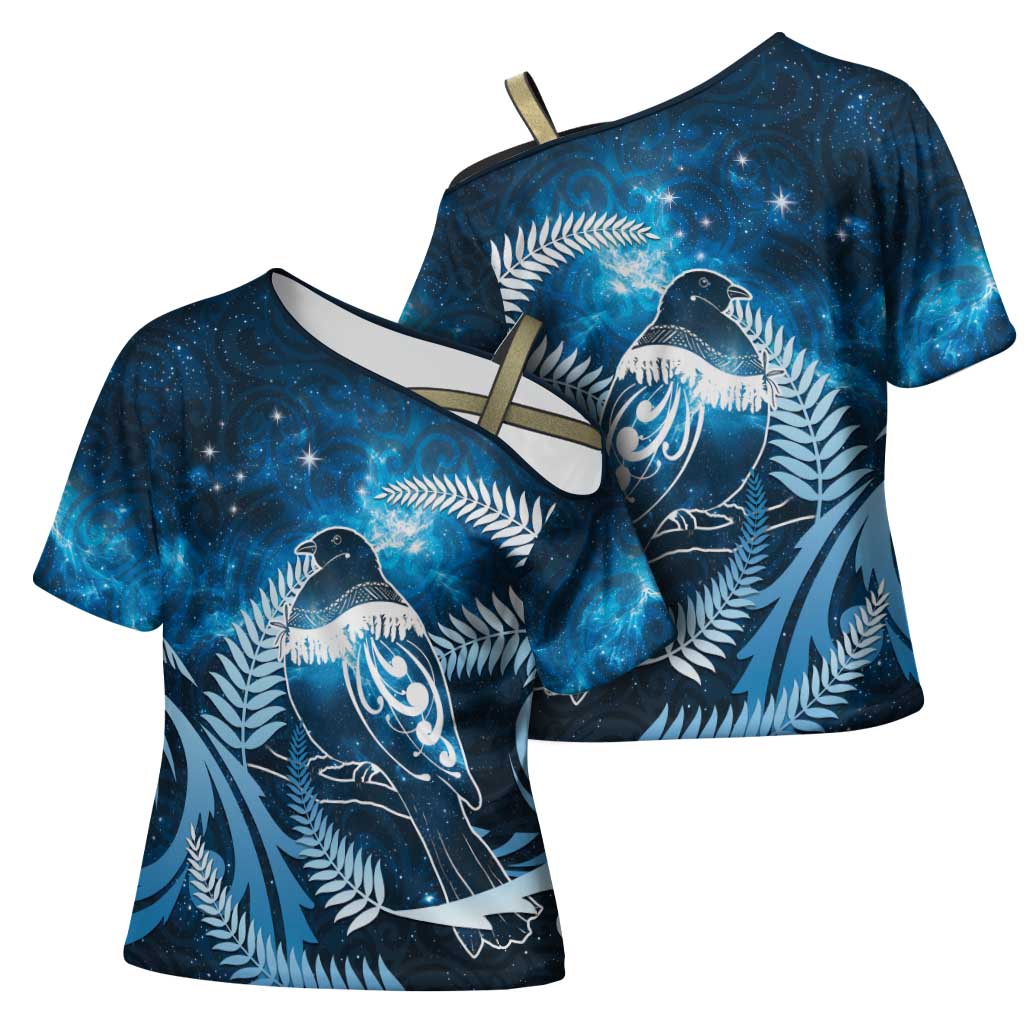 New Zealand Matariki Cross Shoulder Shirt Pigeon Kereru Maori Fern Art LT05 - Polynesian Pride