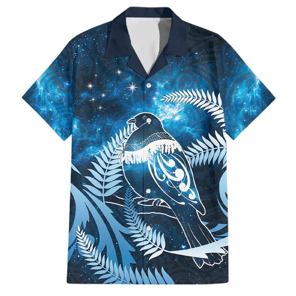 New Zealand Matariki Family Matching Mermaid Dress and Hawaiian Shirt Pigeon Kereru Maori Fern Art LT05 Dad's Shirt - Short Sleeve Blue - Polynesian Pride