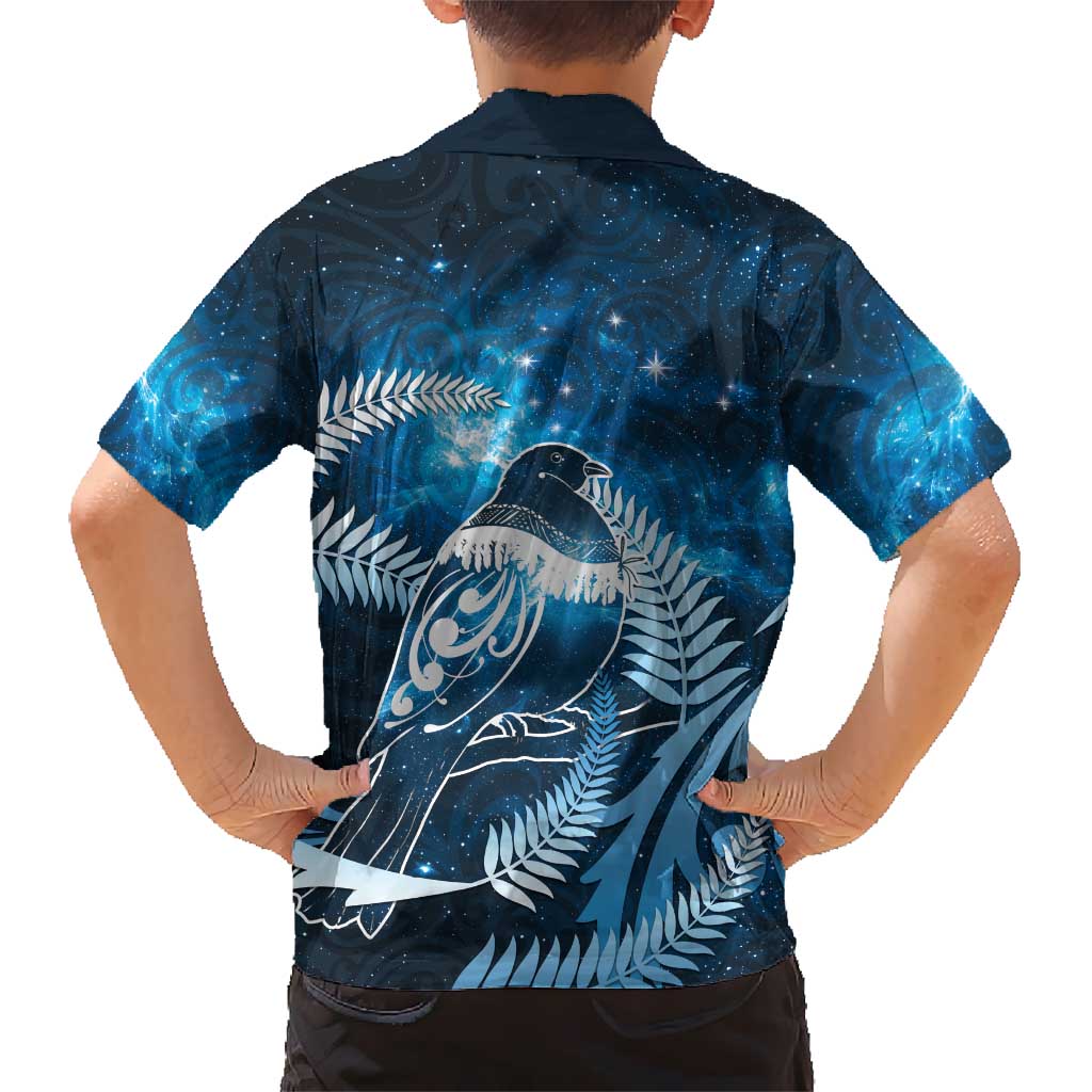 New Zealand Matariki Family Matching Off Shoulder Maxi Dress and Hawaiian Shirt Pigeon Kereru Maori Fern Art LT05 - Polynesian Pride