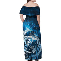 New Zealand Matariki Family Matching Off Shoulder Maxi Dress and Hawaiian Shirt Pigeon Kereru Maori Fern Art LT05 - Polynesian Pride