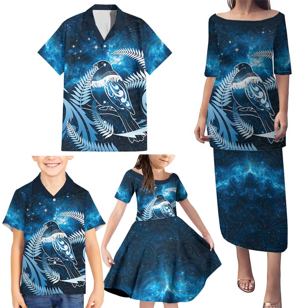 New Zealand Matariki Family Matching Puletasi and Hawaiian Shirt Pigeon Kereru Maori Fern Art LT05 - Polynesian Pride