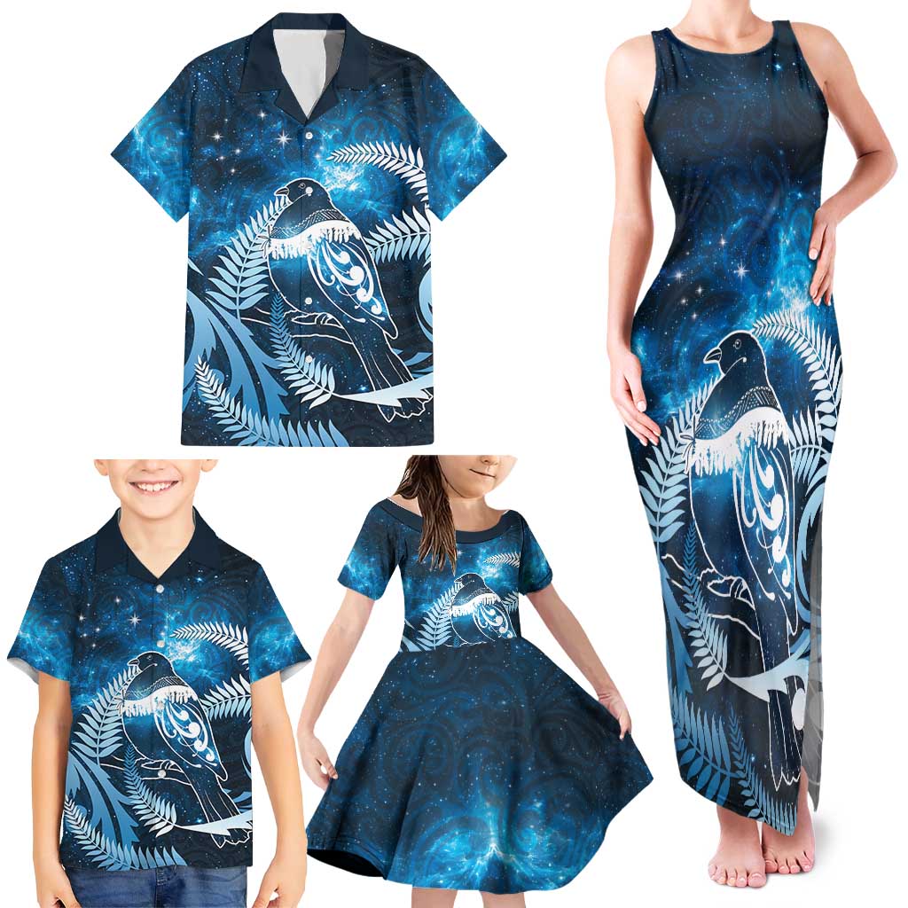 New Zealand Matariki Family Matching Tank Maxi Dress and Hawaiian Shirt Pigeon Kereru Maori Fern Art