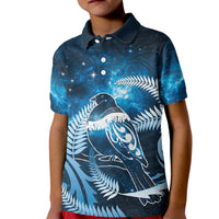 New Zealand Matariki Kid Polo Shirt Pigeon Kereru Maori Fern Art LT05 Kid Blue - Polynesian Pride