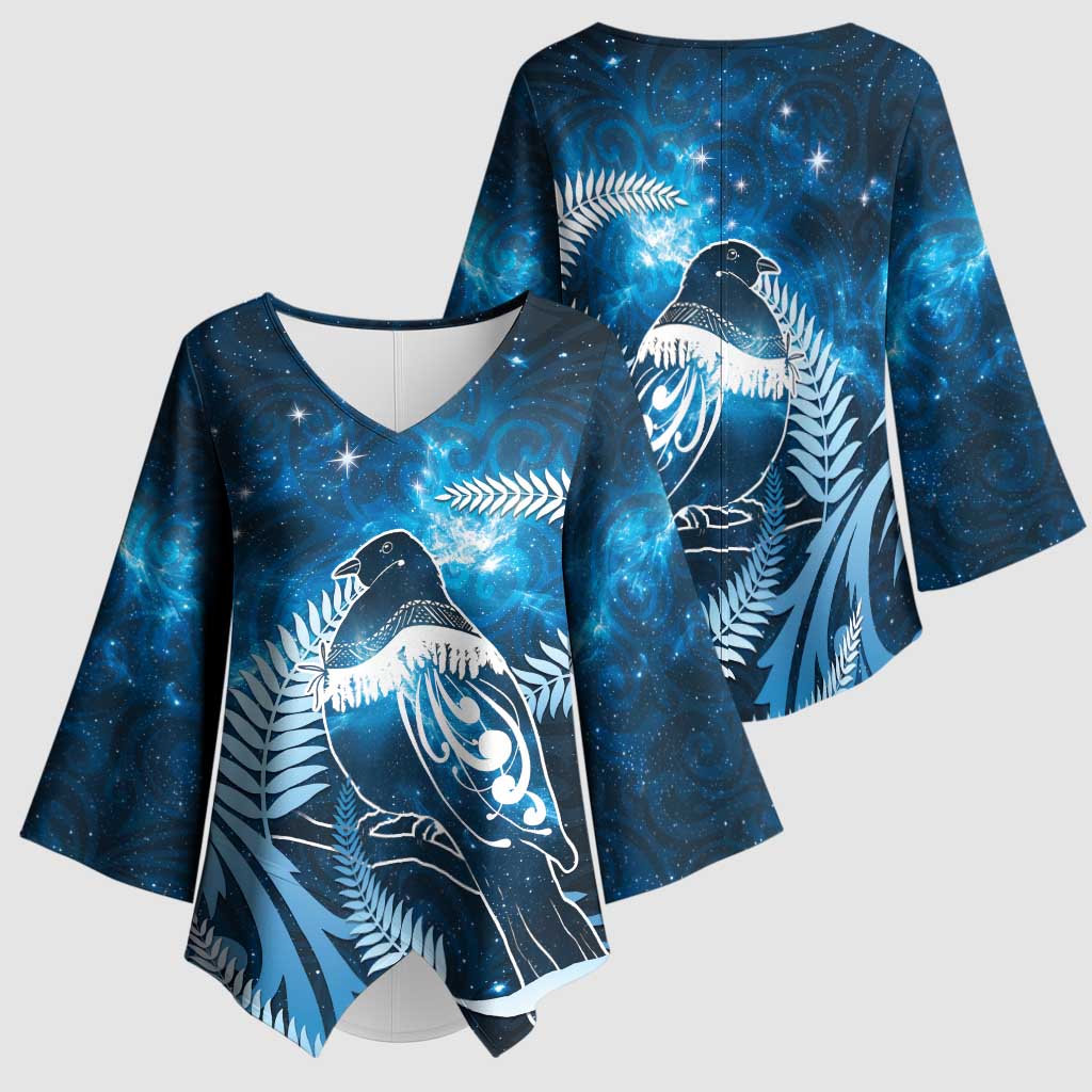 New Zealand Matariki Kimono Sleeve Blouse Pigeon Kereru Maori Fern Art LT05 - Polynesian Pride