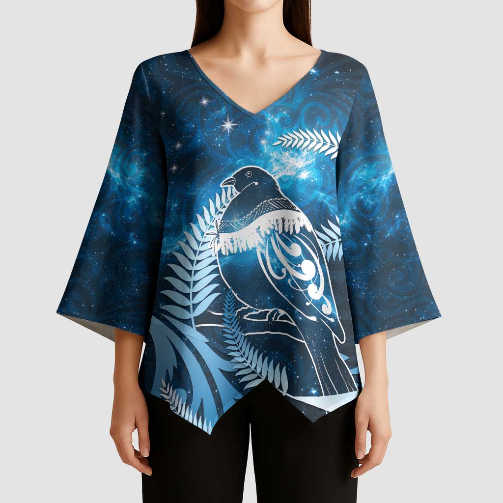 New Zealand Matariki Kimono Sleeve Blouse Pigeon Kereru Maori Fern Art LT05 - Polynesian Pride
