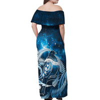 New Zealand Matariki Off Shoulder Maxi Dress Pigeon Kereru Maori Fern Art LT05 - Polynesian Pride