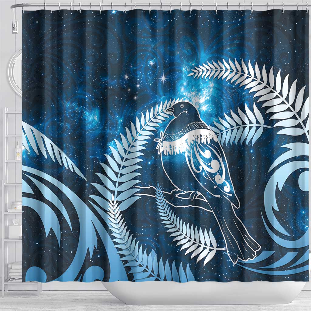 New Zealand Matariki Shower Curtain Pigeon Kereru Maori Fern Art