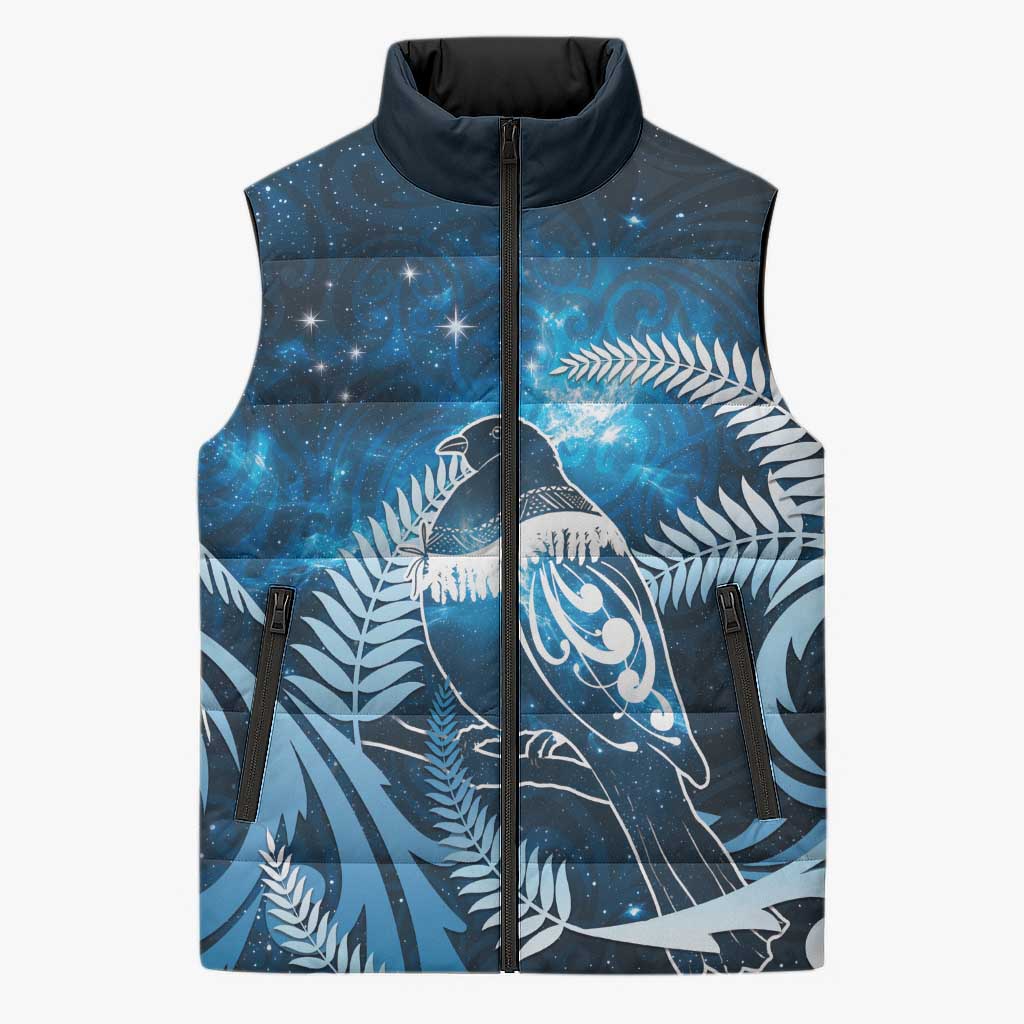 New Zealand Matariki Sleeveless Puffer Jacket Pigeon Kereru Maori Fern Art
