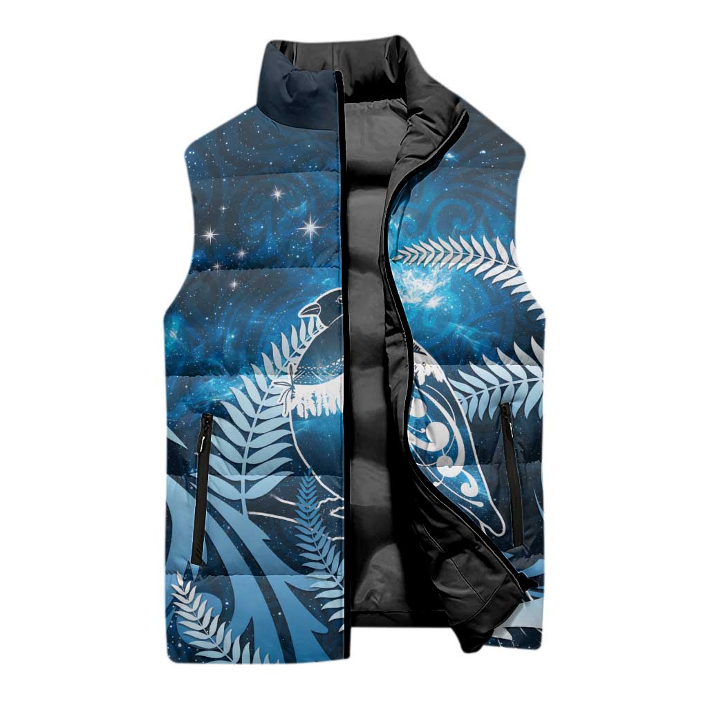 New Zealand Matariki Sleeveless Puffer Jacket Pigeon Kereru Maori Fern Art