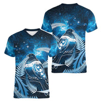New Zealand Matariki Women V-Neck T-Shirt Pigeon Kereru Maori Fern Art LT05 - Polynesian Pride