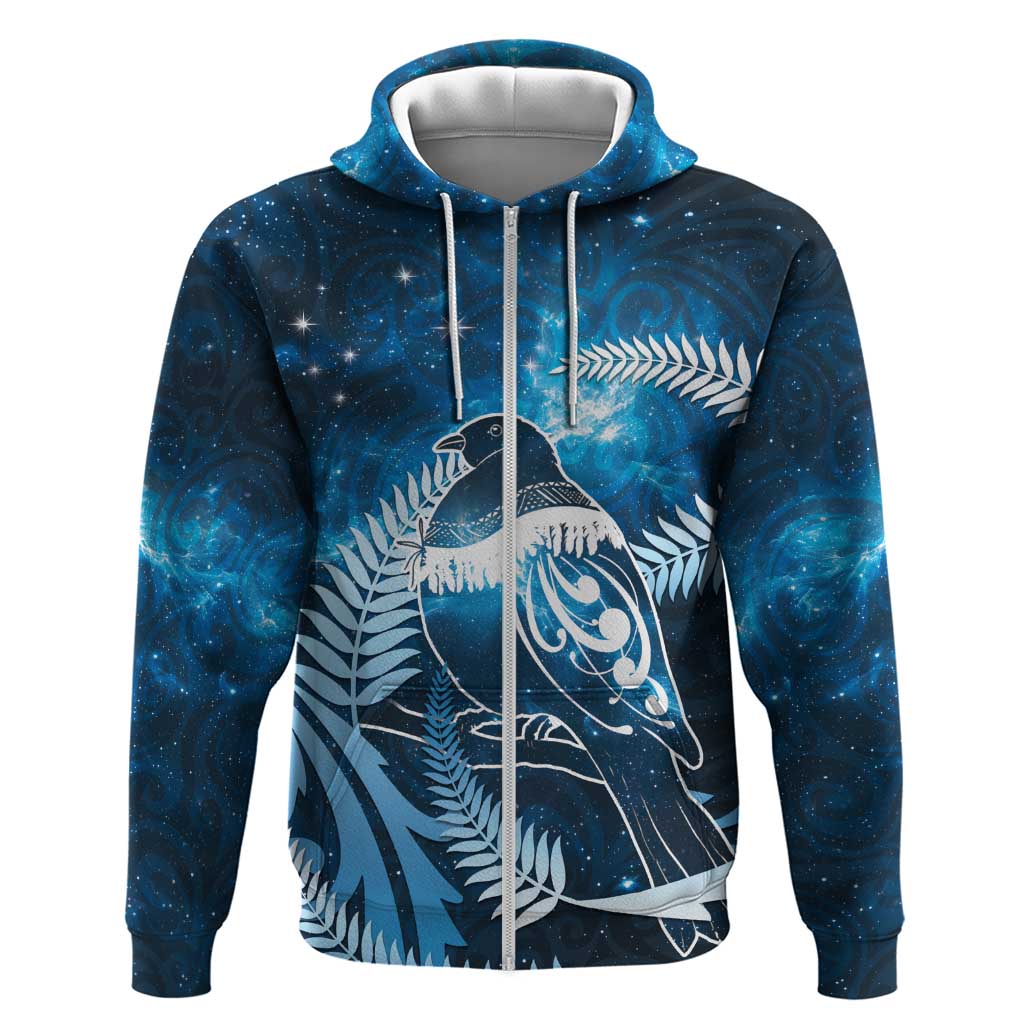 New Zealand Matariki Zip Hoodie Pigeon Kereru Maori Fern Art