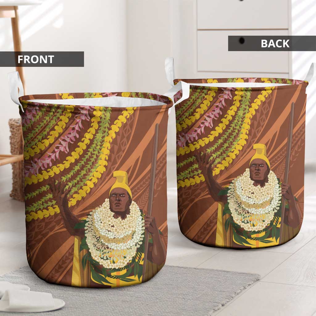 Hawaii King Kamehameha Laundry Basket Hawaiian Kakau Pattern With Leis