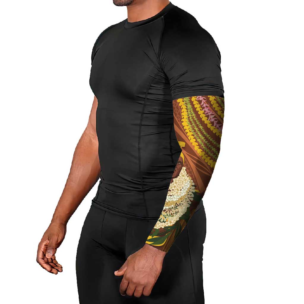Hawaii King Kamehameha Arm Sleeves Hawaiian Kakau Pattern With Leis