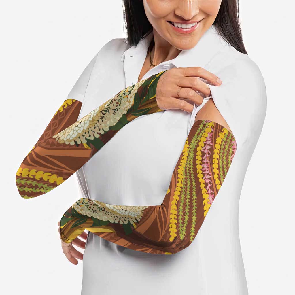 Hawaii King Kamehameha Arm Sleeves Hawaiian Kakau Pattern With Leis