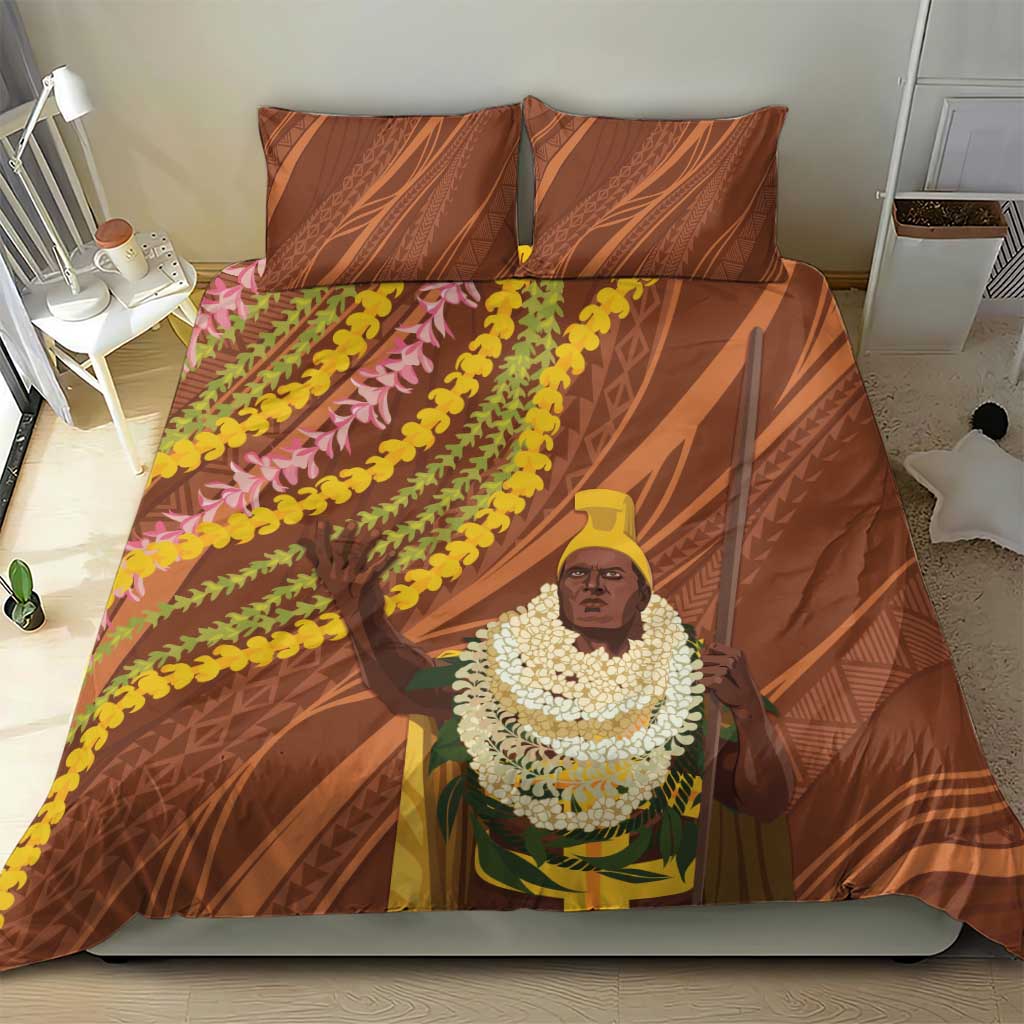 Hawaii King Kamehameha Bedding Set Hawaiian Kakau Pattern With Leis