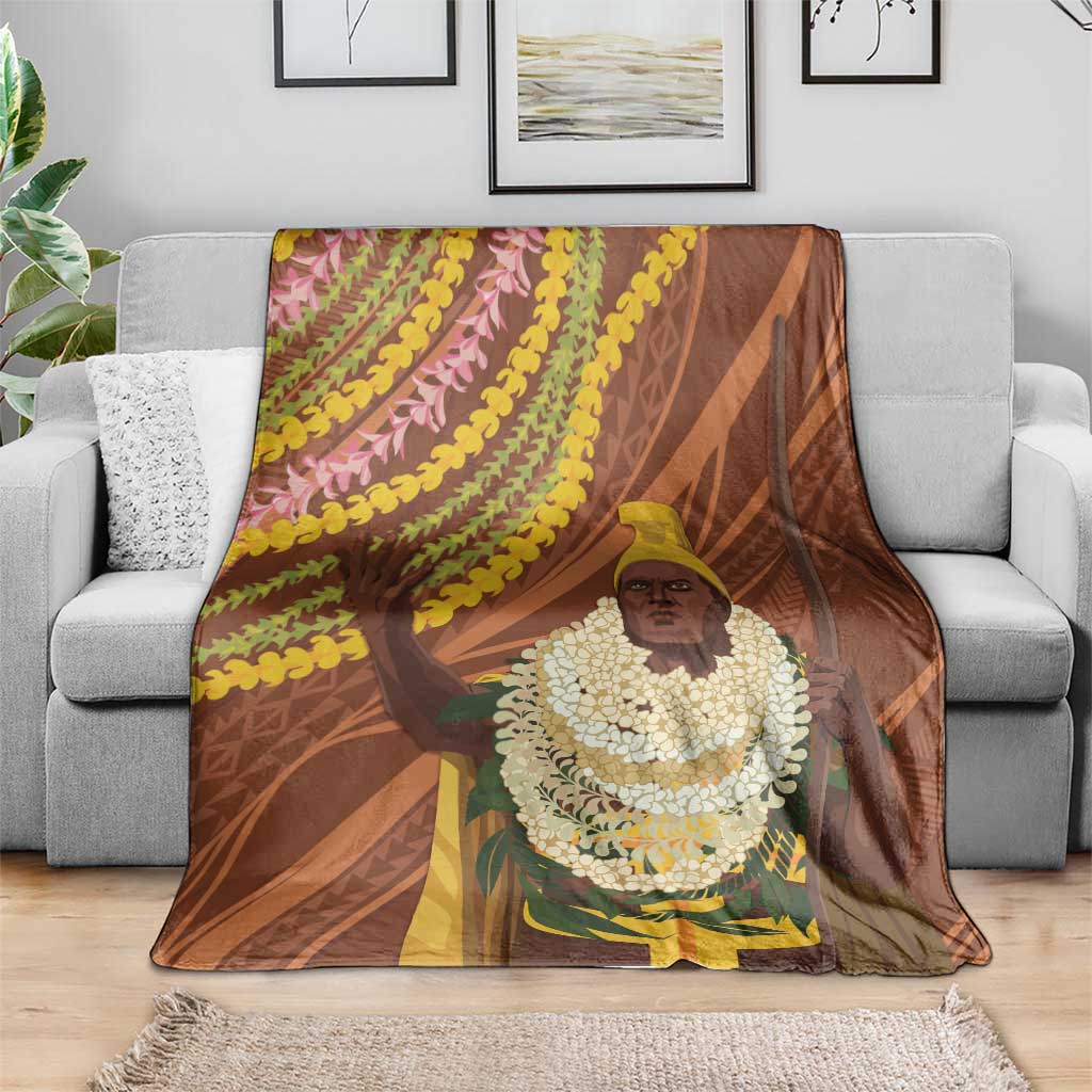 Hawaii King Kamehameha Blanket Hawaiian Kakau Pattern With Leis