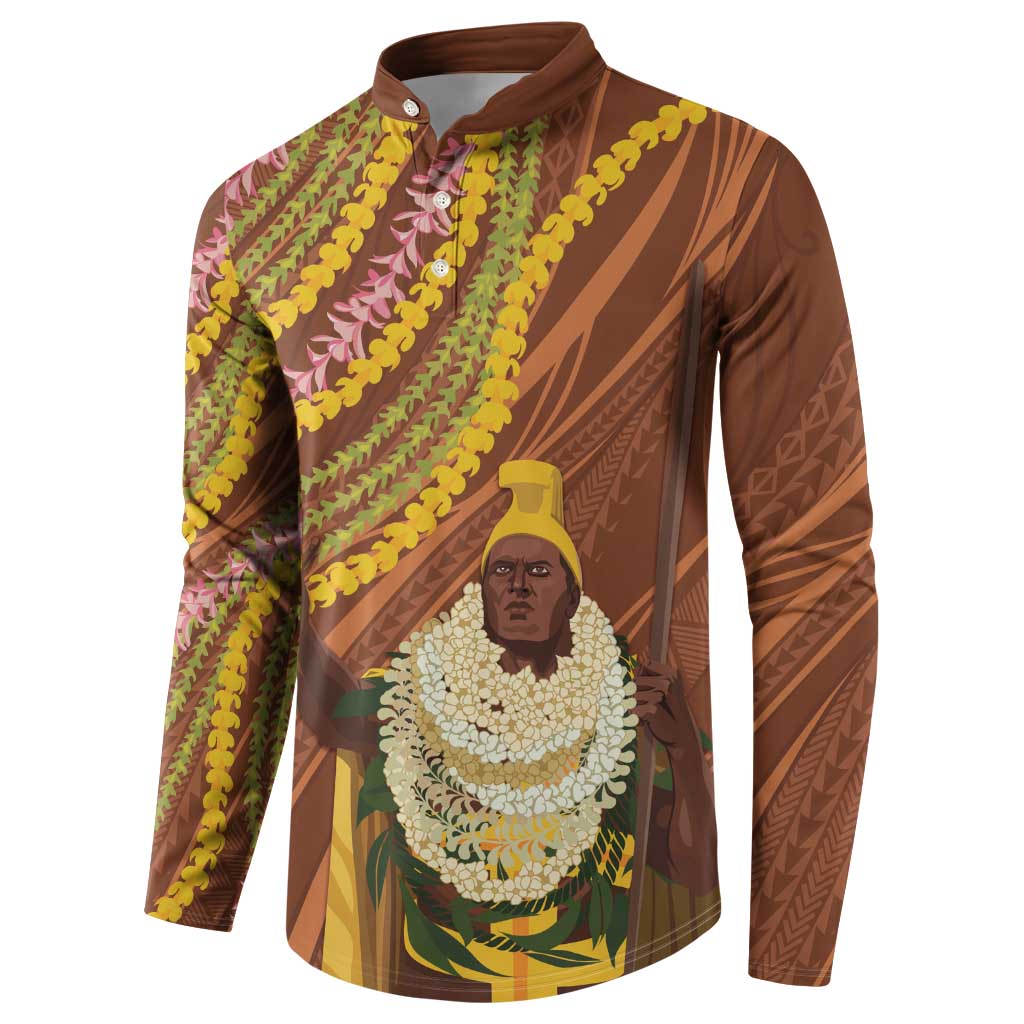 Hawaii King Kamehameha Button Sweatshirt Hawaiian Kakau Pattern With Leis