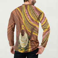 Hawaii King Kamehameha Button Sweatshirt Hawaiian Kakau Pattern With Leis