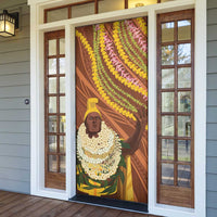 Hawaii King Kamehameha Door Cover Hawaiian Kakau Pattern With Leis