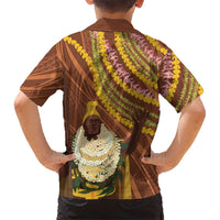 Hawaii King Kamehameha Family Matching Off The Shoulder Long Sleeve Dress and Hawaiian Shirt Hawaiian Kakau Pattern With Leis LT05 - Polynesian Pride