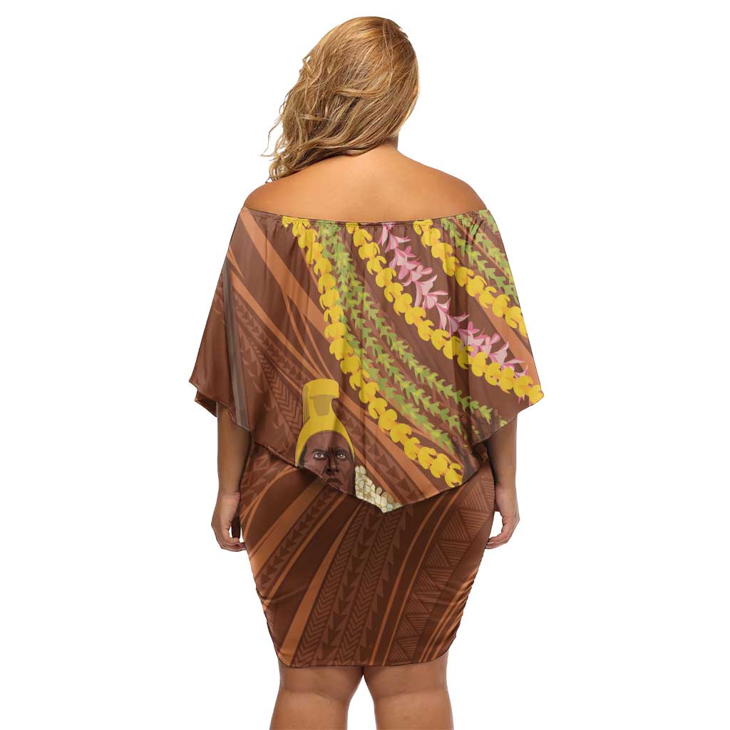 Hawaii King Kamehameha Family Matching Off Shoulder Short Dress and Hawaiian Shirt Hawaiian Kakau Pattern With Leis LT05 - Polynesian Pride