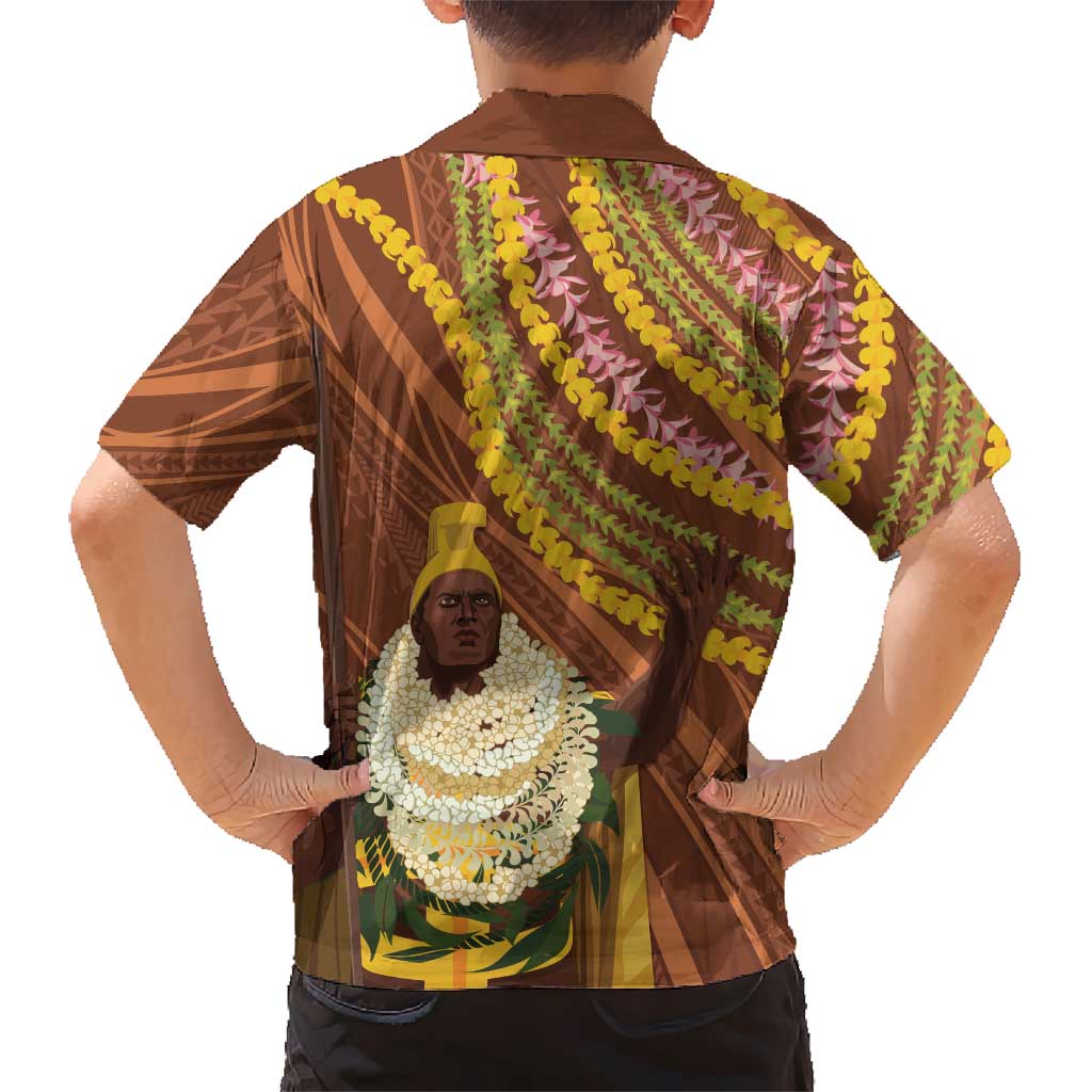 Hawaii King Kamehameha Family Matching Summer Maxi Dress and Hawaiian Shirt Hawaiian Kakau Pattern With Leis