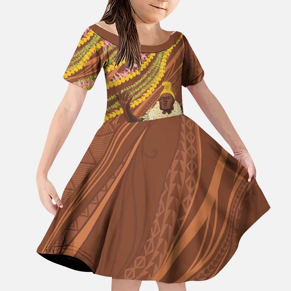 Hawaii King Kamehameha Family Matching Summer Maxi Dress and Hawaiian Shirt Hawaiian Kakau Pattern With Leis