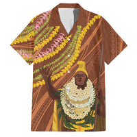 Hawaii King Kamehameha Family Matching Summer Maxi Dress and Hawaiian Shirt Hawaiian Kakau Pattern With Leis