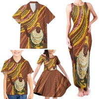 Hawaii King Kamehameha Family Matching Tank Maxi Dress and Hawaiian Shirt Hawaiian Kakau Pattern With Leis LT05 - Polynesian Pride