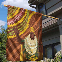 Hawaii King Kamehameha Garden Flag Hawaiian Kakau Pattern With Leis